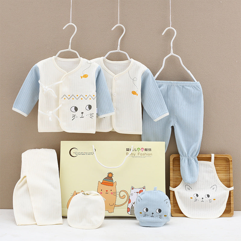 Cotton Baby Clothes Gift Box Set - Blue / Cat / 59cm