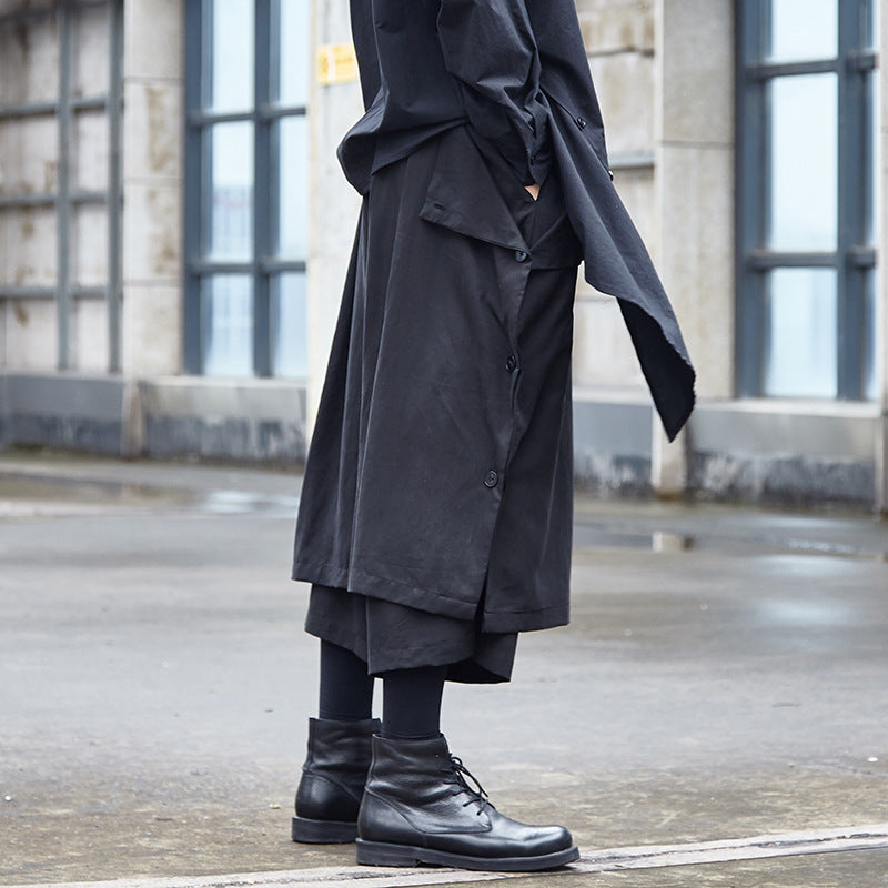 Casual pants ankle-length hakama pants - Black / One size