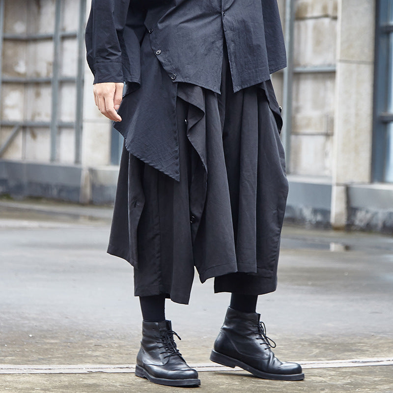 Casual pants ankle-length hakama pants - Black / One size