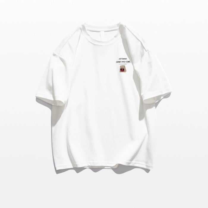 Loose Cotton Off-shoulder Short Sleeve White T-shirt - White / S