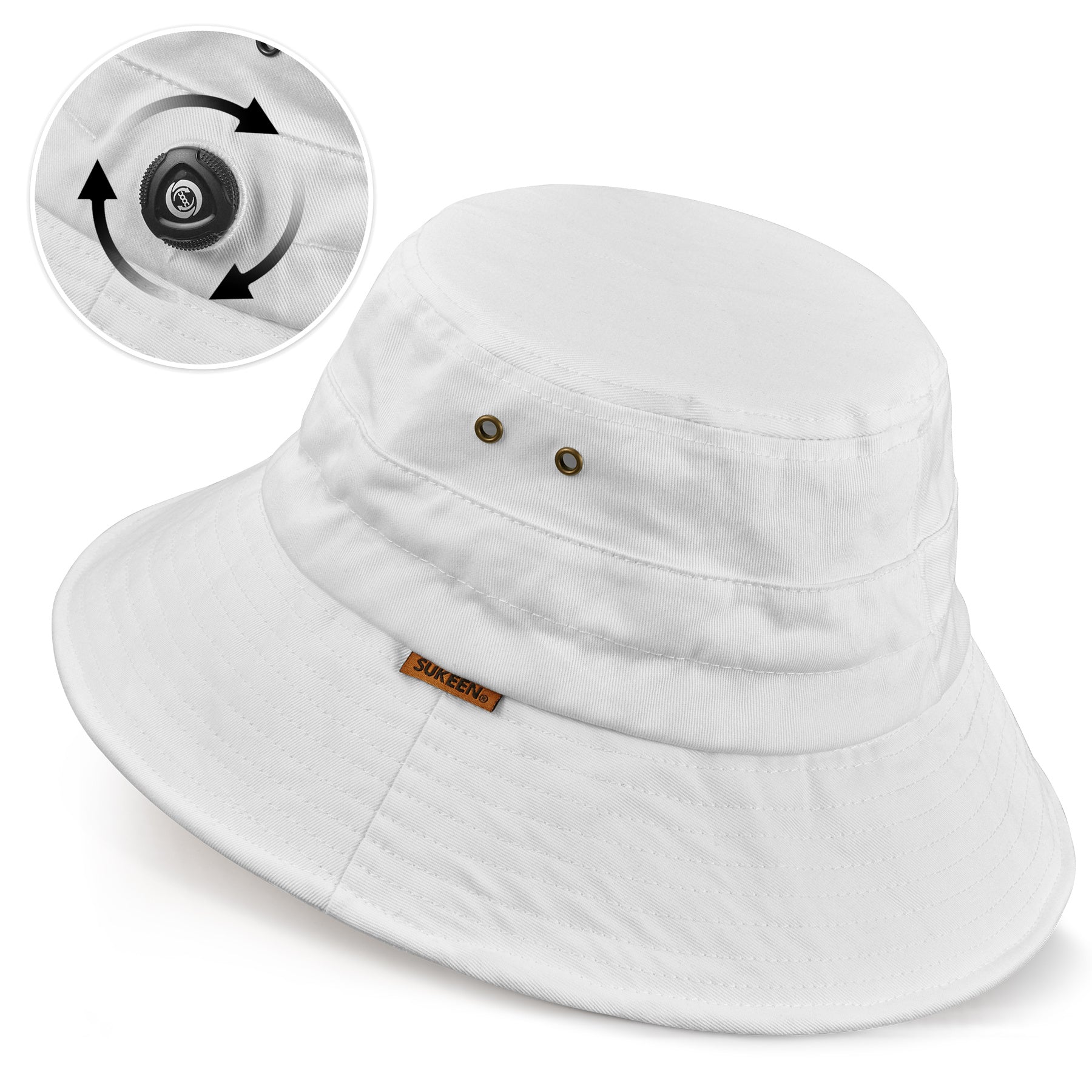 Cotton Bucket Hat For Men Women Adjustable Knob Sun Hat Wide Brim Fishing Hat For Walking Daily Outdoor - White - 5