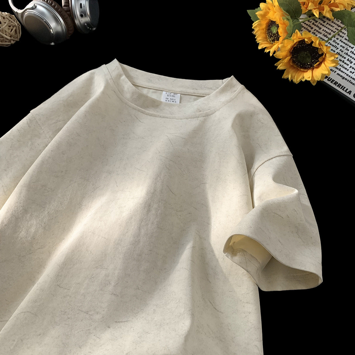 Stone Washed Ice-feeling Tencel Cotton Ice Silk Short Sleeve T-shirt - Apricot / M