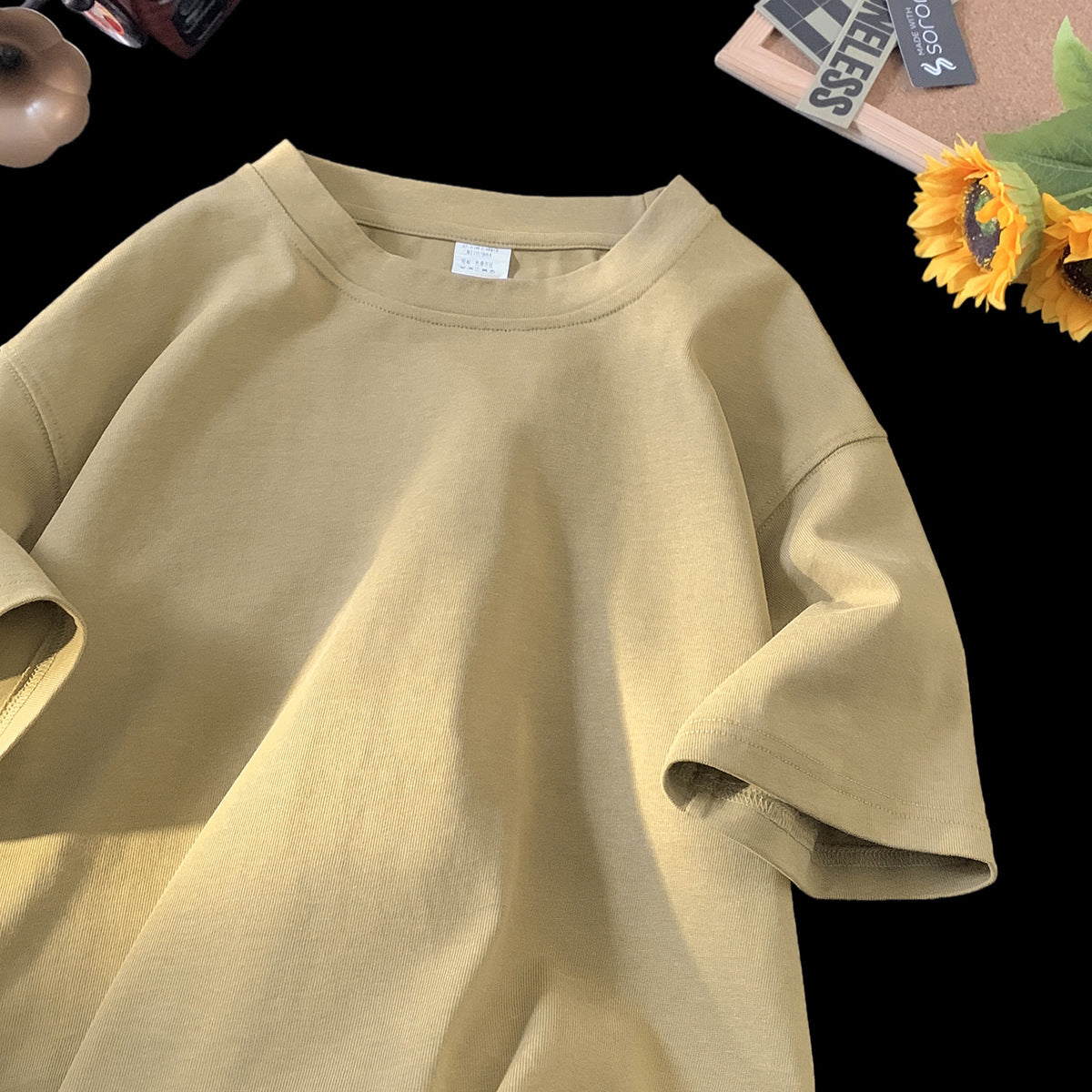 Stone Washed Ice-feeling Tencel Cotton Ice Silk Short Sleeve T-shirt - Khaki / M