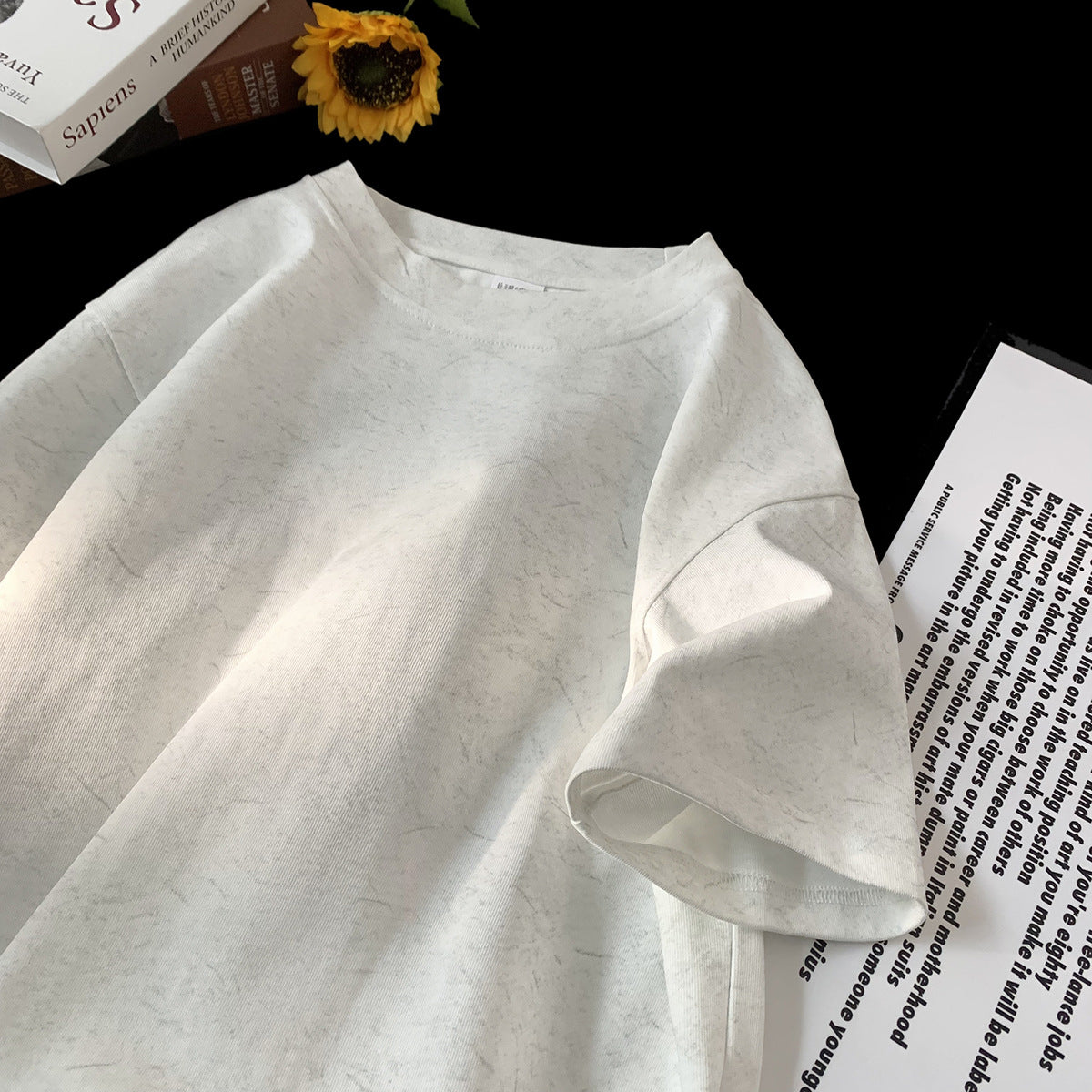 Stone Washed Ice-feeling Tencel Cotton Ice Silk Short Sleeve T-shirt - White / M