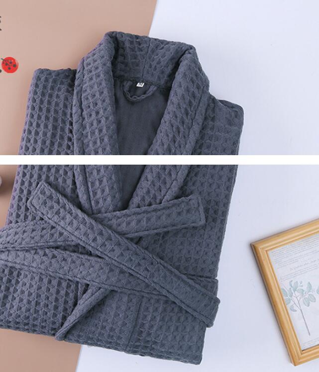 Cotton Double Waffle Unisex Thickened Long Robe - Gray / M