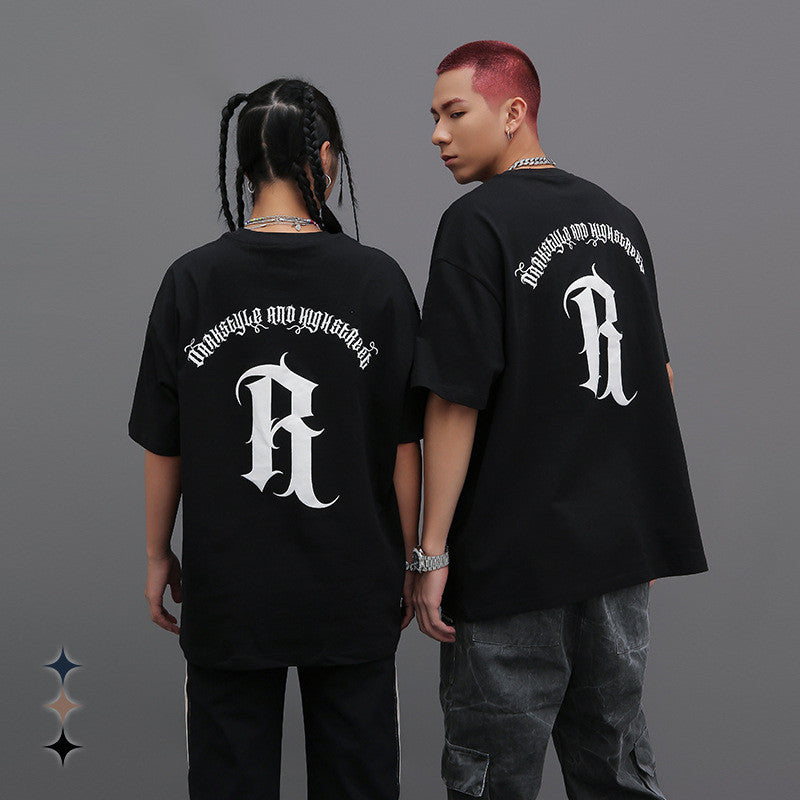 Drop Shoulder Men’s And Women’s Printed Short Sleeve