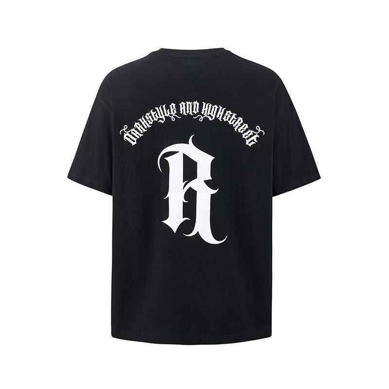 Drop Shoulder Men’s And Women’s Printed Short Sleeve - Black / M