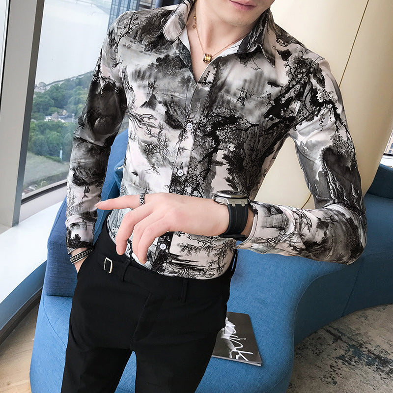 Men’s long-sleeved floral shirt
