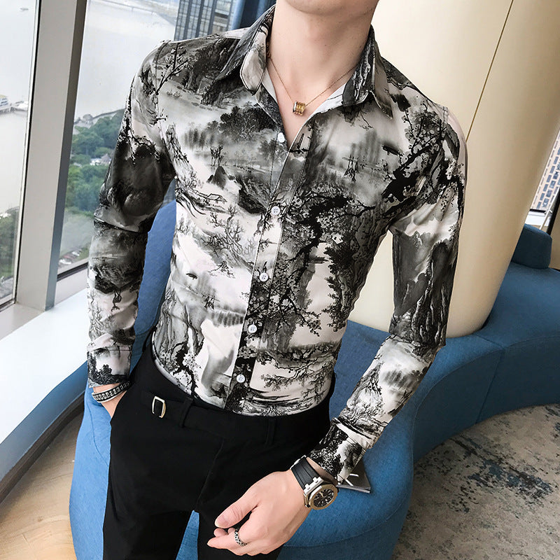 Men’s long-sleeved floral shirt