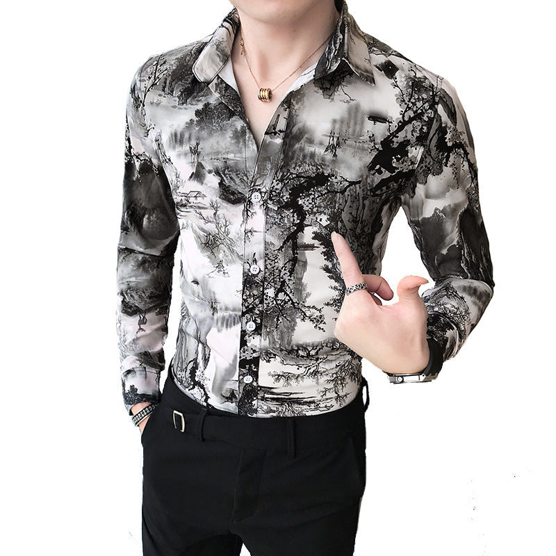 Men’s long-sleeved floral shirt