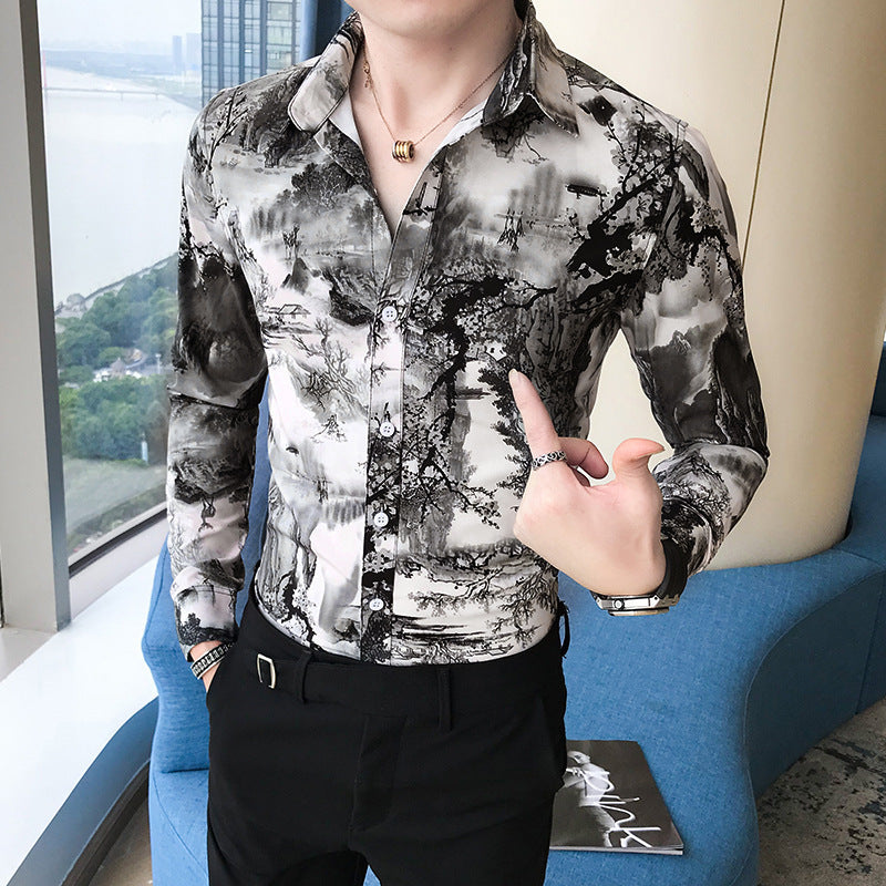 Men’s long-sleeved floral shirt