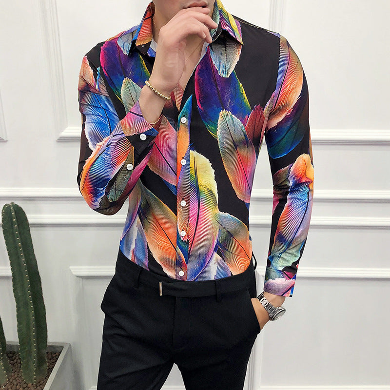 Men’s long-sleeved floral shirt - CS61 / XL
