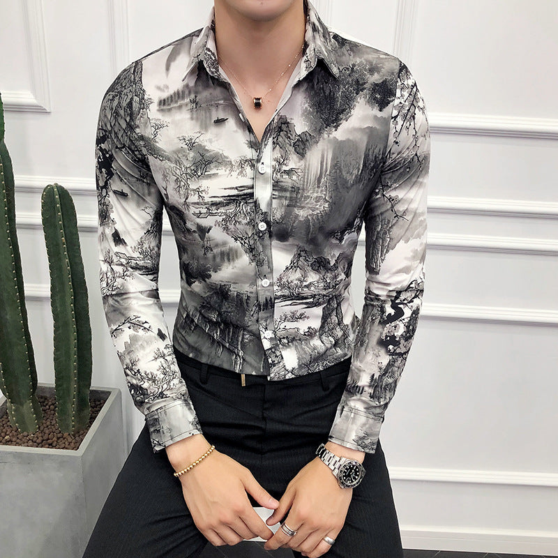 Men’s long-sleeved floral shirt - CS64 / XXL