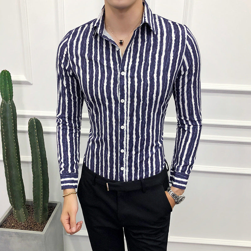 Men’s long-sleeved floral shirt - CS70 blue / M