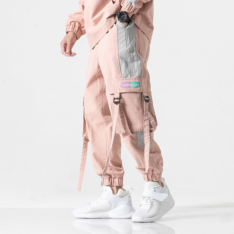 spring new original unique design tide male skills wind country tide three-dimensional pocket webbing pants tooling