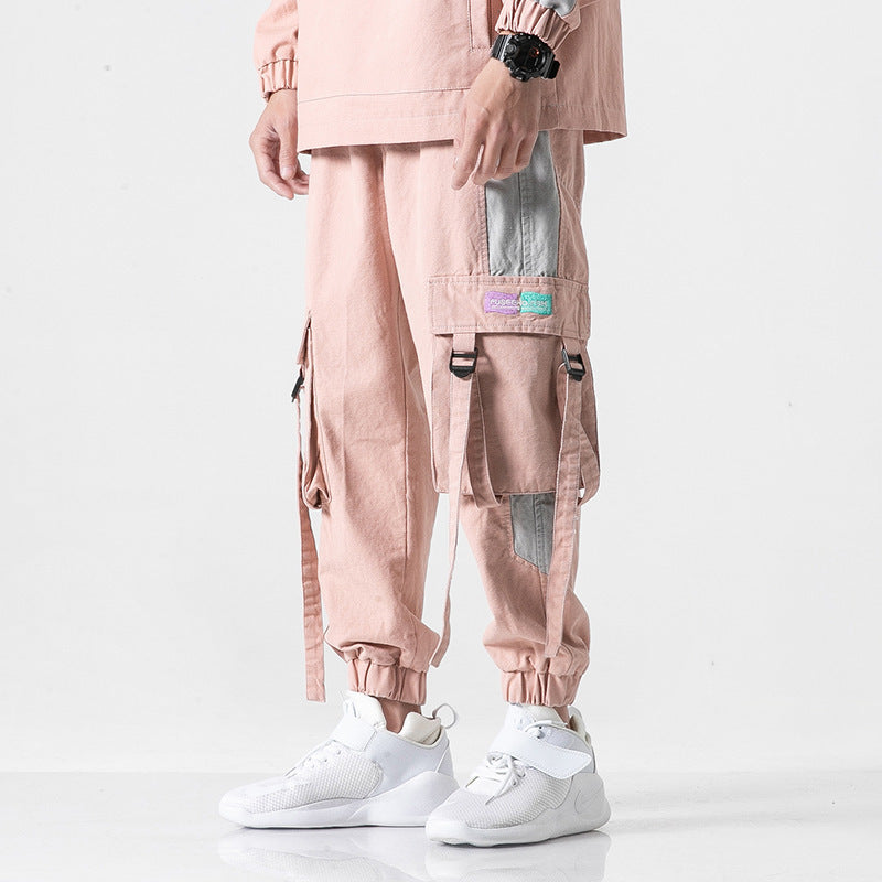 spring new original unique design tide male skills wind country tide three-dimensional pocket webbing pants tooling