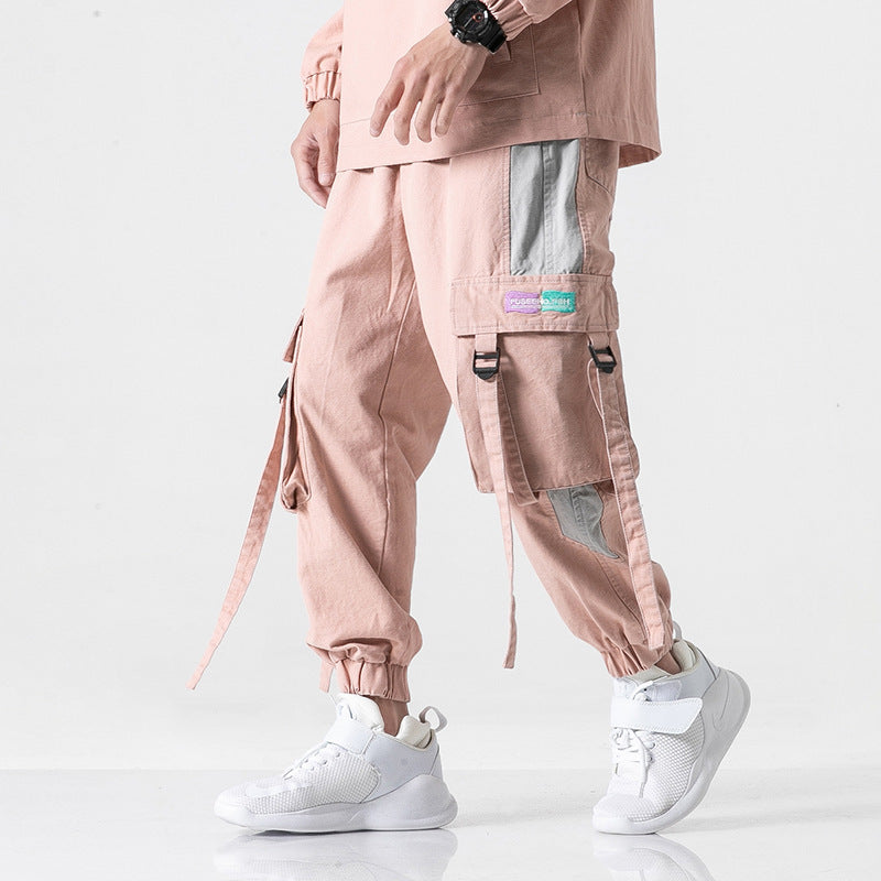 spring new original unique design tide male skills wind country tide three-dimensional pocket webbing pants tooling