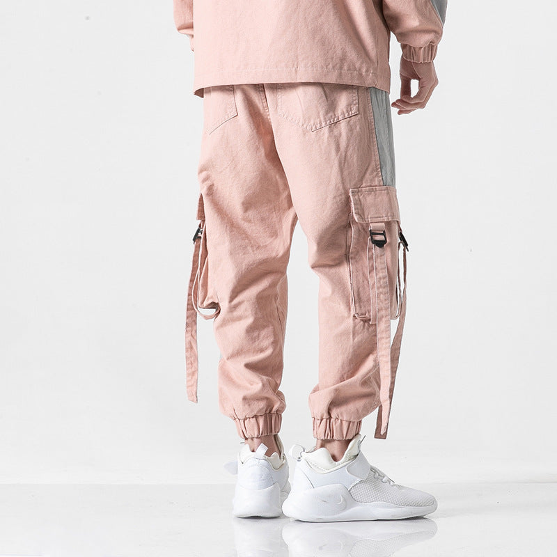 spring new original unique design tide male skills wind country tide three-dimensional pocket webbing pants tooling