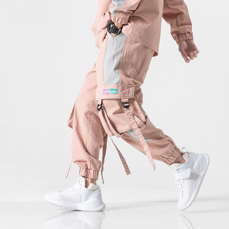 spring new original unique design tide male skills wind country tide three-dimensional pocket webbing pants tooling
