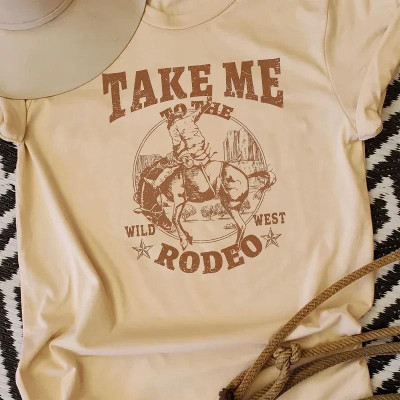Denim Pattern Women’s Retro Country Music T-shirt - Khaki / S