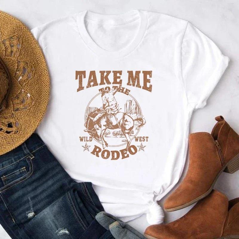 Denim Pattern Women’s Retro Country Music T-shirt - White / S