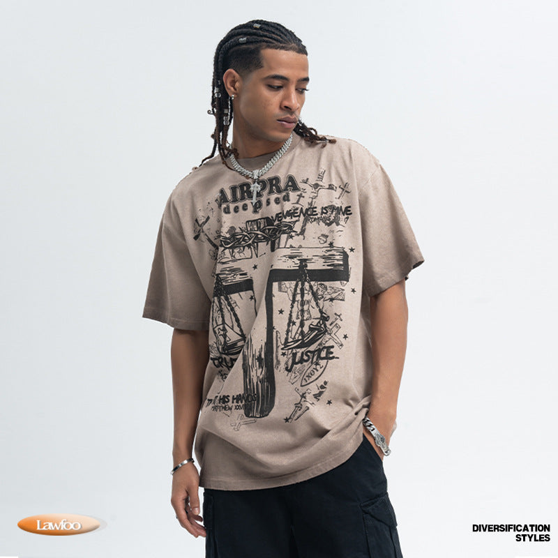 Printed Cotton Short-sleeved T-shirt Men’s And Women’s Bottoming Shirt Autumn And Winter