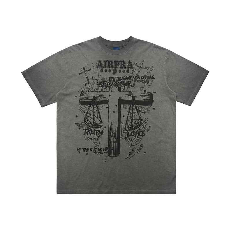 Printed Cotton Short-sleeved T-shirt Men’s And Women’s Bottoming Shirt Autumn And Winter - Gray / S