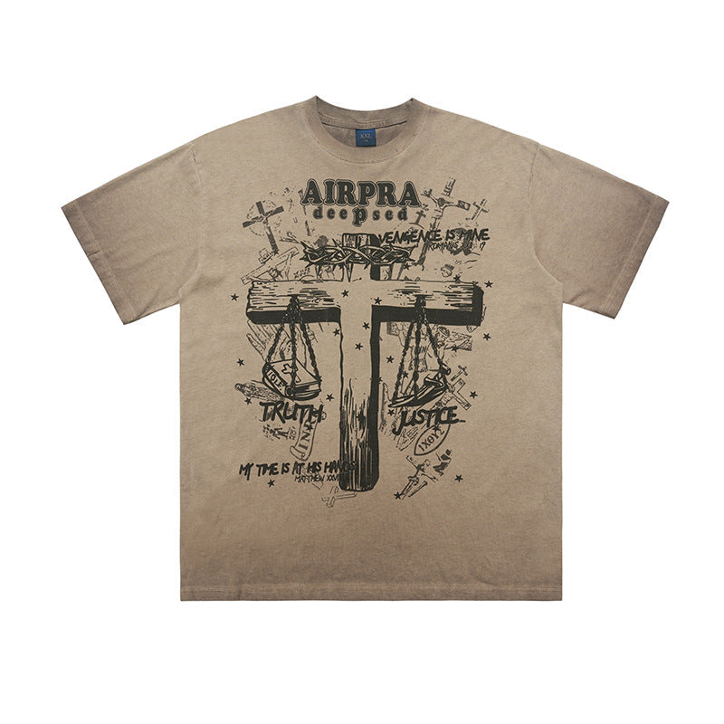 Printed Cotton Short-sleeved T-shirt Men’s And Women’s Bottoming Shirt Autumn And Winter - Khaki / S