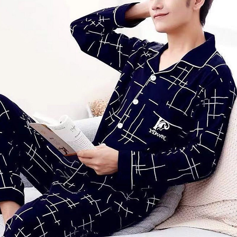 Cotton Spring Models Of Cotton Youth In The Elderly Home Clothing Set - Dark Blue / M