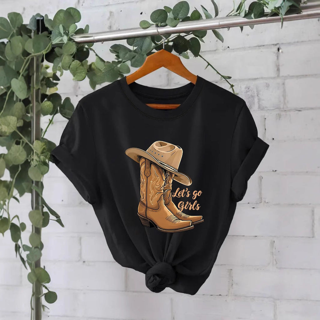 Cotton T-shirt Female Martin Boots Hat Printing