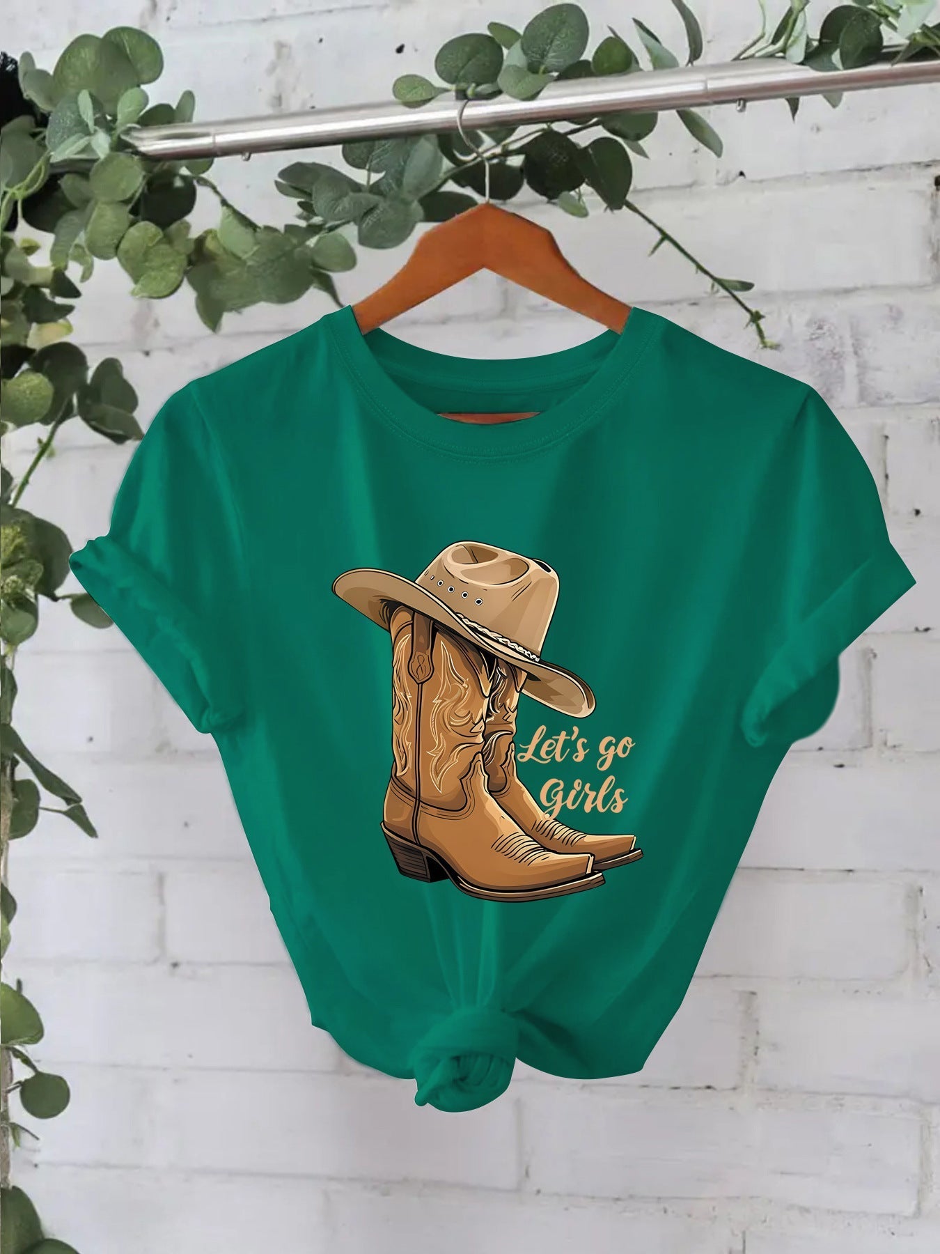 Cotton T-shirt Female Martin Boots Hat Printing - Bamboo Green / S