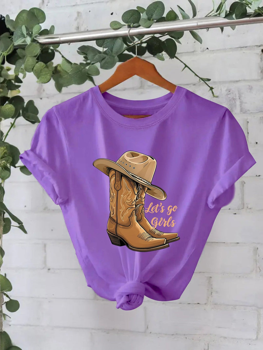 Cotton T-shirt Female Martin Boots Hat Printing - Dark Purple / S