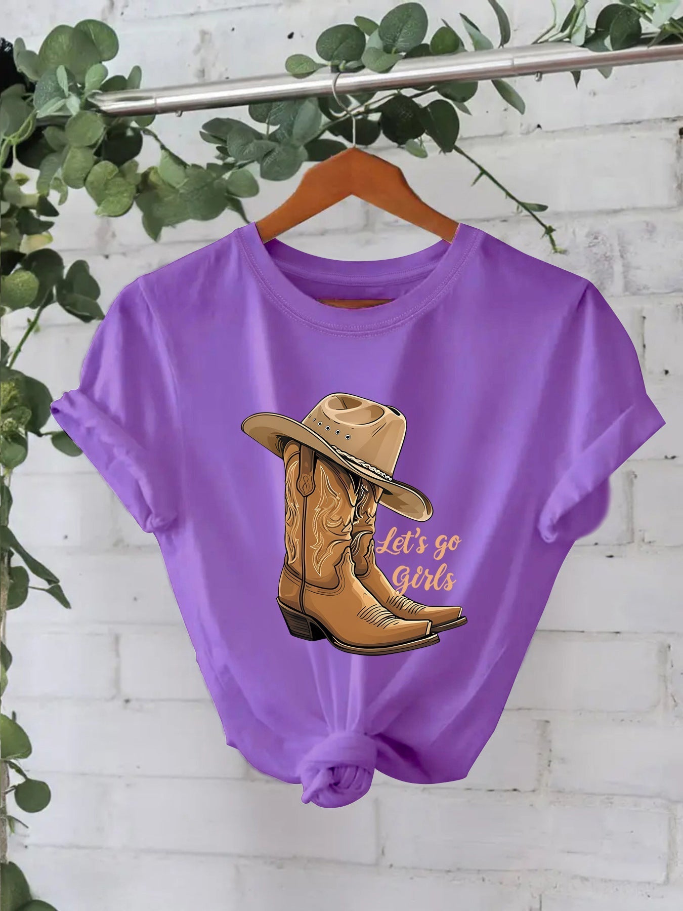 Cotton T-shirt Female Martin Boots Hat Printing - Dark Purple / S