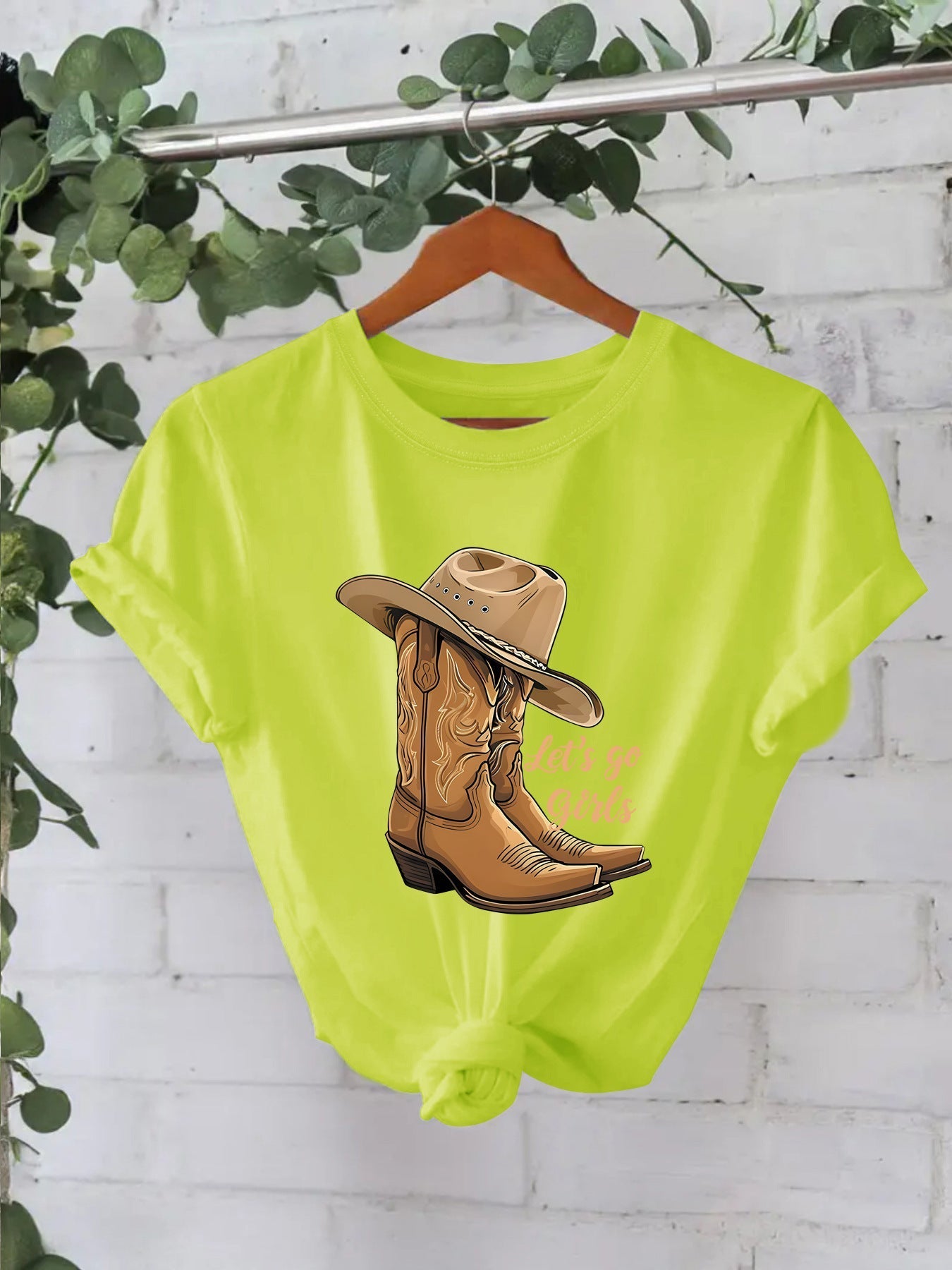 Cotton T-shirt Female Martin Boots Hat Printing - Fluorescent Green / S