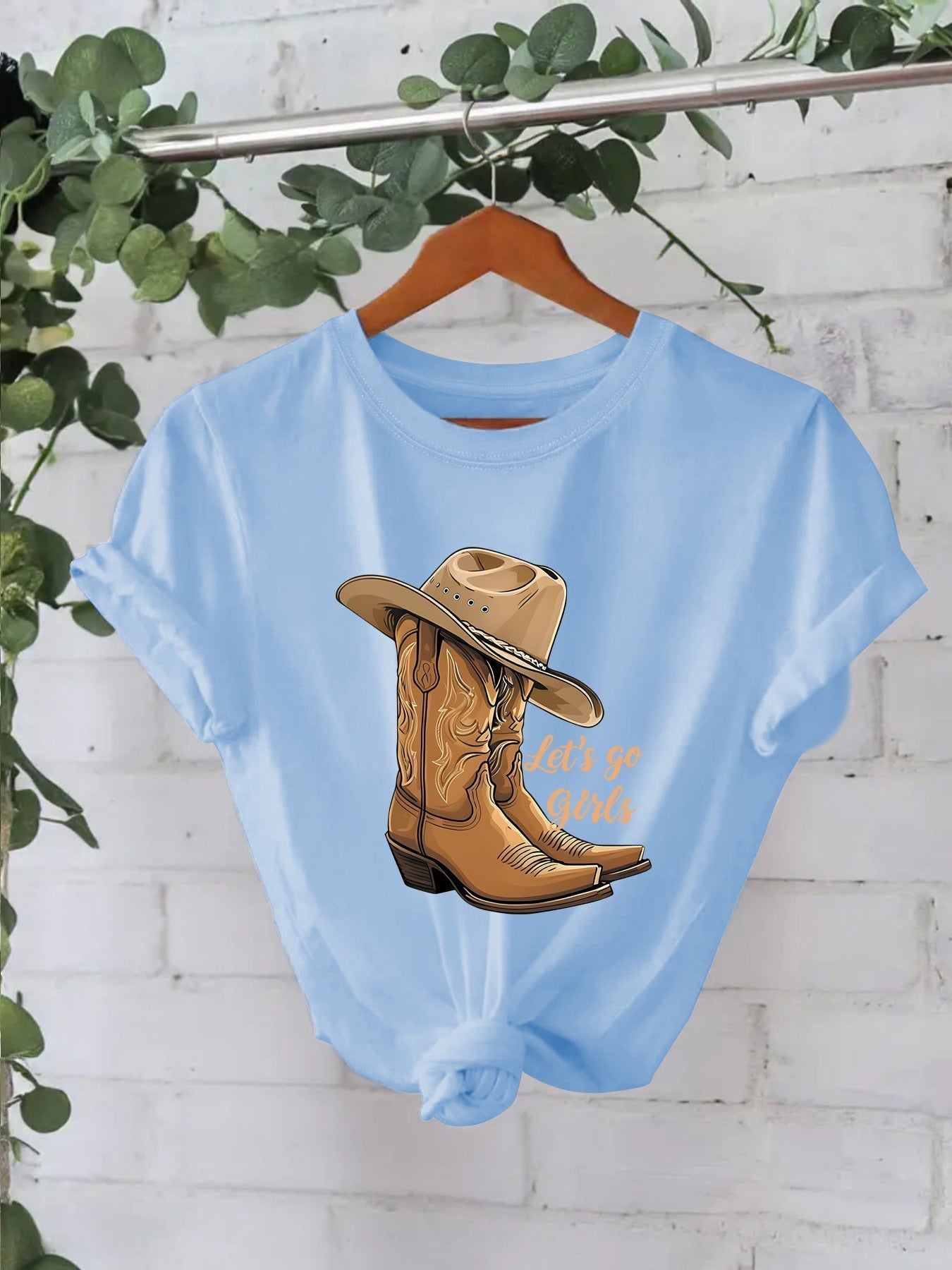 Cotton T-shirt Female Martin Boots Hat Printing - Sky Blue / S