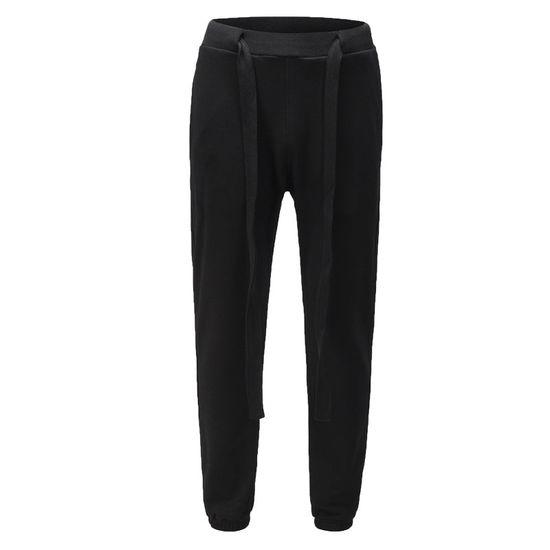 Cotton versatile small foot sports pants - Black / XL
