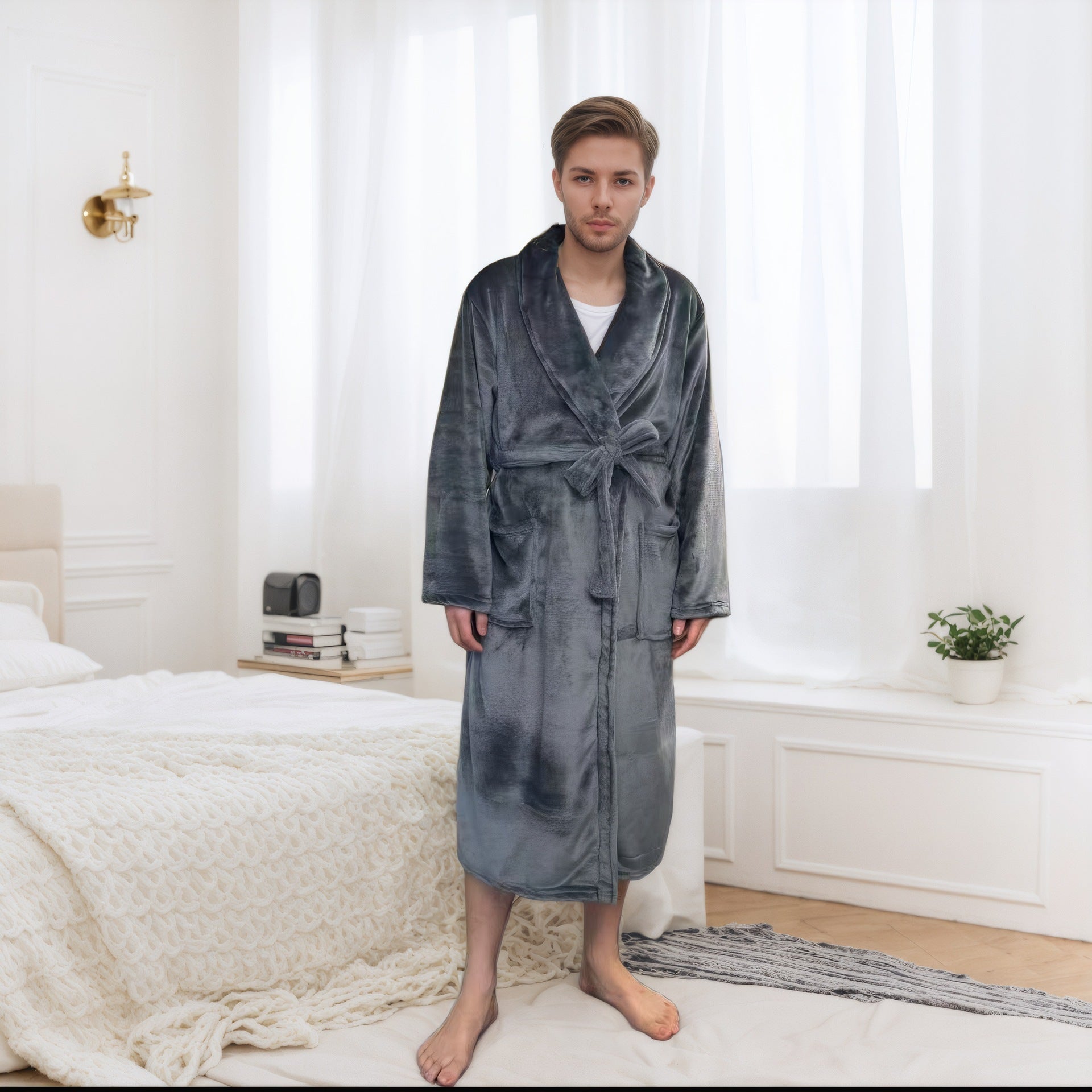 Couple Bathrobe Long Pajamas Homewear - Slabstone Gray / L
