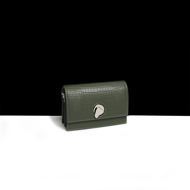 Cowhide Shoulder Diagonal Bag Adjustable Shoulder Straps - Green