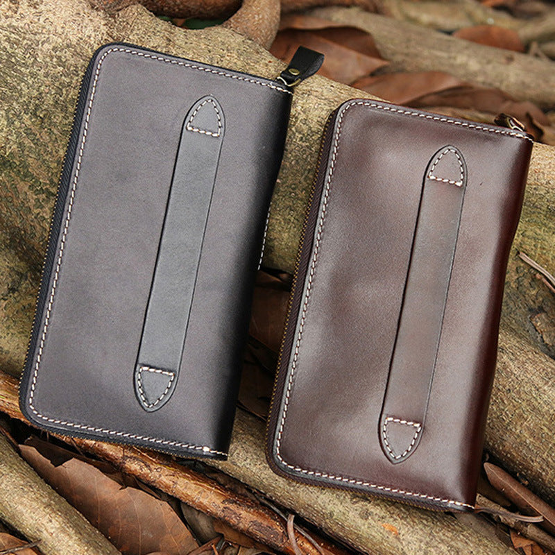 Cowhide Skull Ghost Head Men’s Zipper Wallet