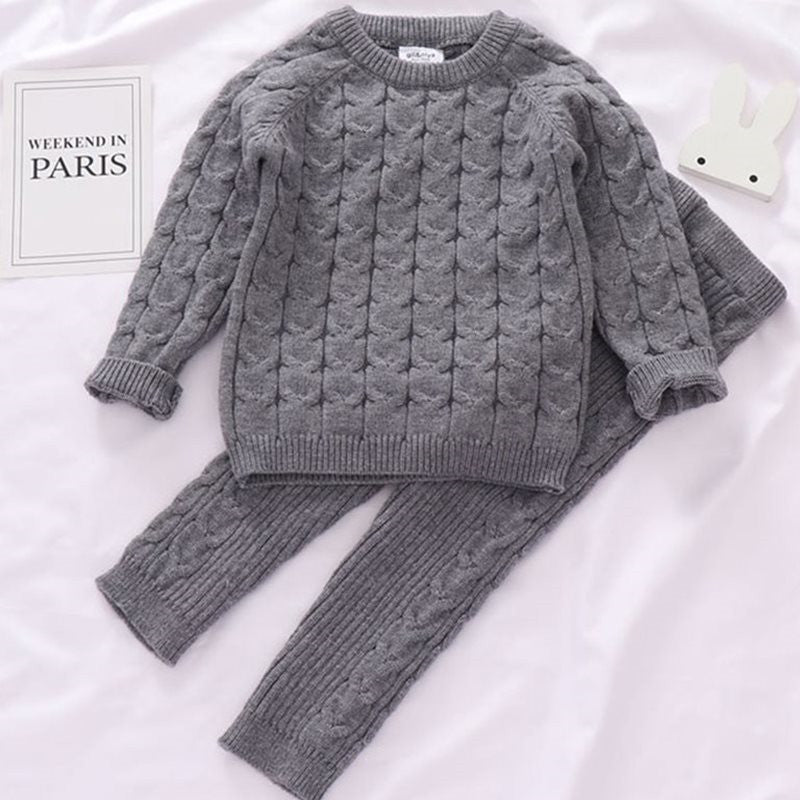 Kids Sweaters Baby Boy Girl Winter knit Sweater Pants - Grey / 73cm
