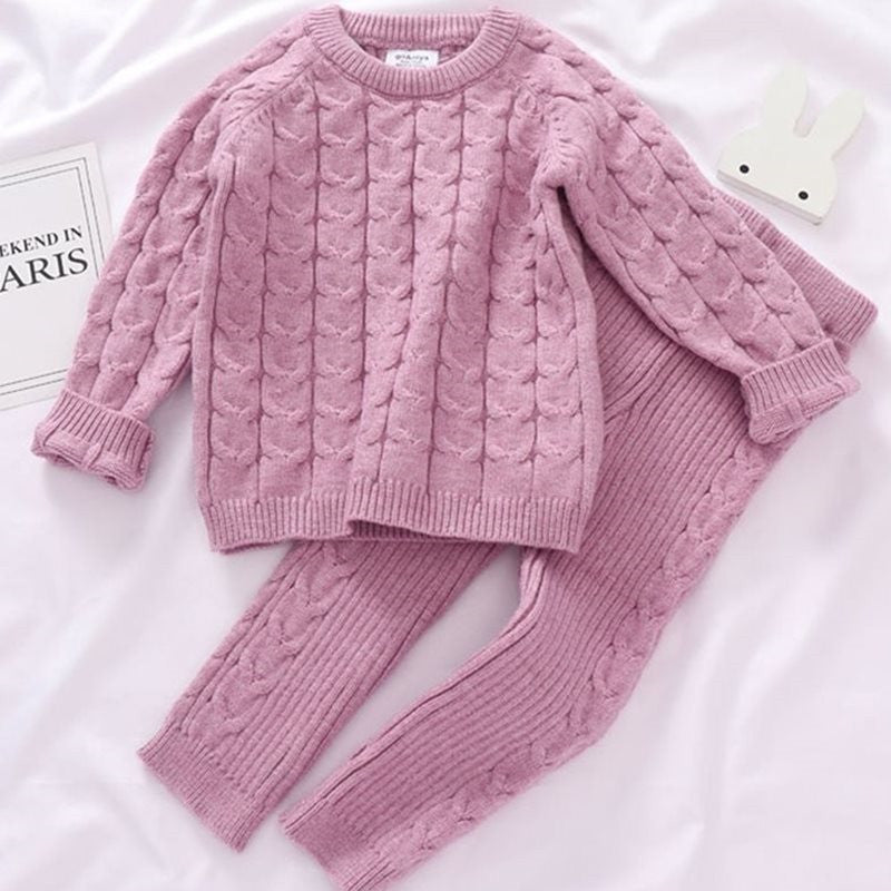 Kids Sweaters Baby Boy Girl Winter knit Sweater Pants - Pink / 73cm