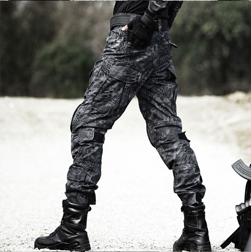 Four Seasons Military Tactical Pants CP Camouflage Black Python Pattern Frog Pants Overalls - A / 28