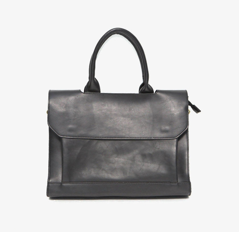 Crazy Horse Leather Brief Shoulder Crossbody Bag - Grey