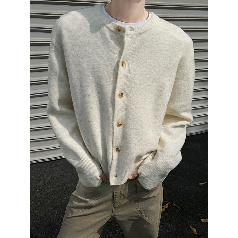 Creamy-white Breasted Knitted Cardigan For Men - OFF White / M