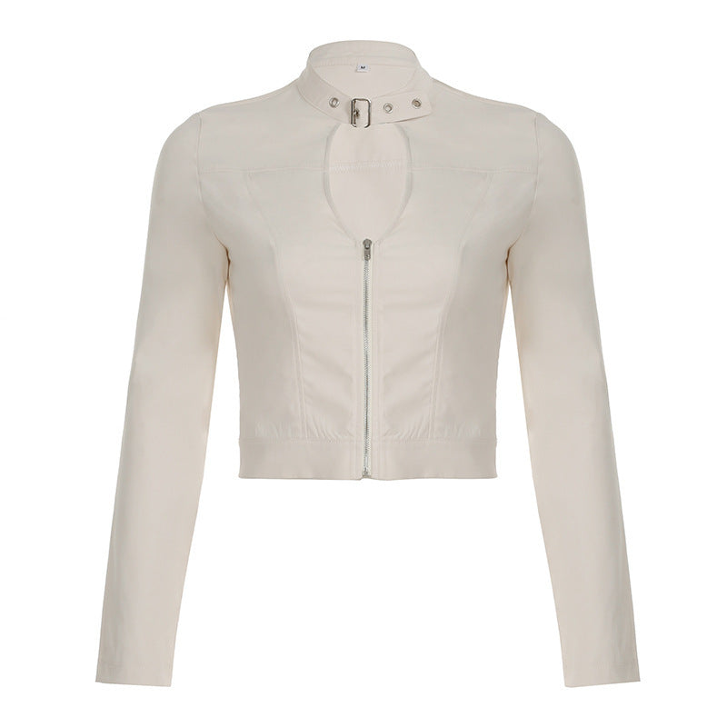 European And American Hot Girl Fan Solid Color Jacket Small Stand Collar - Beige / S