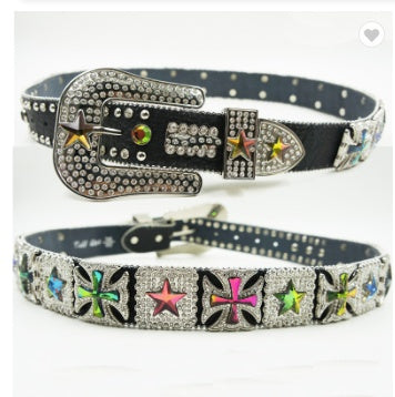 Crystal Rhinestone Fashion All-match Trouser Belt Female Tide Pin Buckle - Black / 95cm