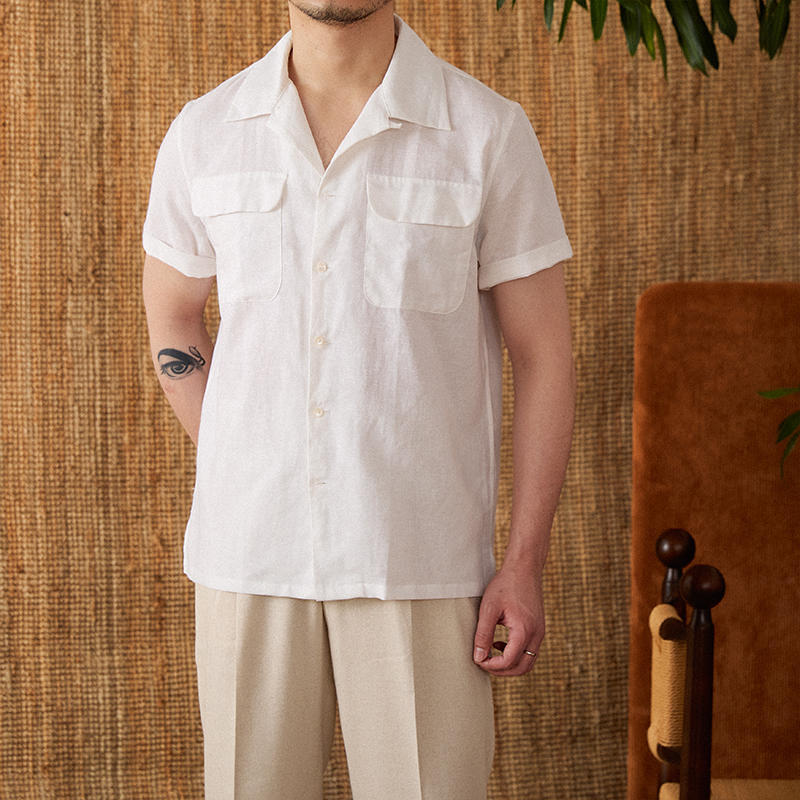 Men’s Short-sleeved Summer Cotton And Linen Cuban Collar Shirt