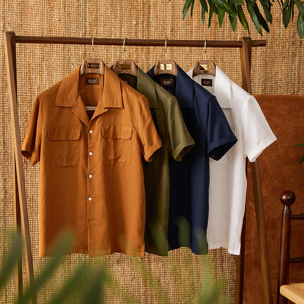 Men’s Short-sleeved Summer Cotton And Linen Cuban Collar Shirt