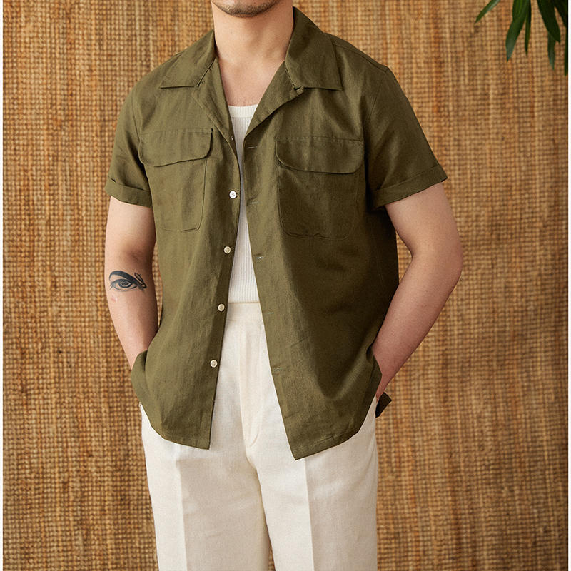 Men’s Short-sleeved Summer Cotton And Linen Cuban Collar Shirt