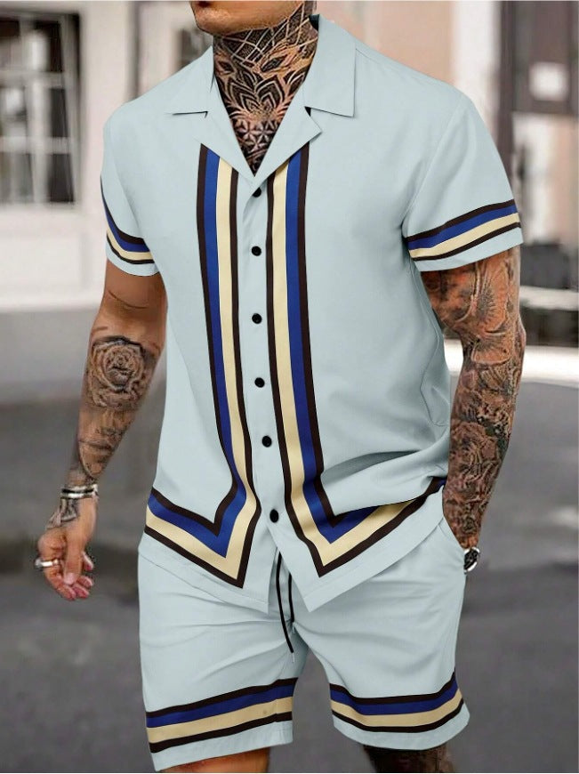 Fashion Men’s Cuban Collar Shirt Two-piece Set - PY240927MB05MA01T001 / S
